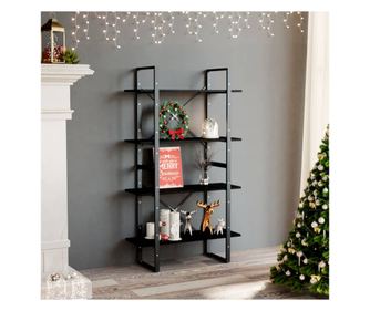 4-polična knjižna omara, črna, 80x30x140 cm, masivni borov les