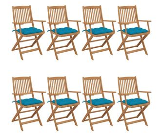 Сгъваеми градински столове с възглавнички, 8 бр., акация от масивно дърво