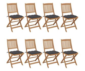 Сгъваеми градински столове с възглавнички, 8 бр., акация от масивно дърво