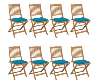 Сгъваеми градински столове с възглавнички, 8 бр., акация от масивно дърво