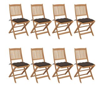 Сгъваеми градински столове с възглавнички, 8 бр., акация от масивно дърво
