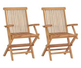 Сгъваеми градински столове, 2 бр., масивно тиково дърво
