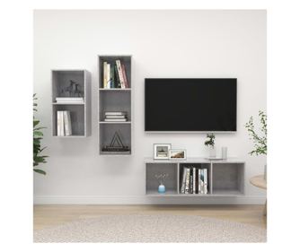 TV-szekrény készlet, 3 részes, beton-szürke, laminált fa