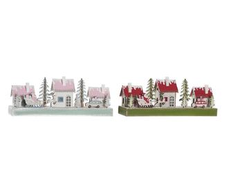 Коледна Украса DKD Home Decor Дървен Къща (2 pcs) (30 x 6 x 12 cm)