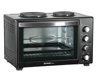 Готварска печка с въртящ се шиш FIRST AUSTRIA FA-5045-4, Фурна:1600W, Два котлона, Конвекция, 45 литра, Черен