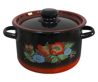 RAKI SIPOVNIC Oala emailata ruseasca cu decor, 2,9l, D18cm, cu capac emailat