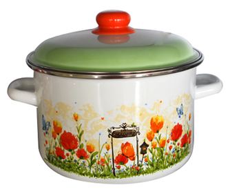 RAKI GOLANDSCAEA Oala emailata ruseasca 3l, D18cm, cu margine cromata si capac emailat