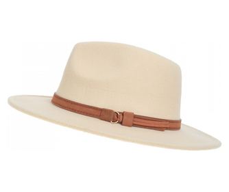 Palarie fedora din stofa, PAMI, PD-0522-46, 58 cm Crem
