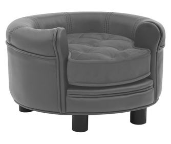 Sofa za pse siva 48 x 48 x 32 cm od pliša i umjetne kože