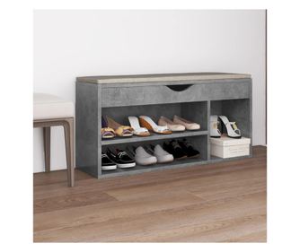 Klupa za cipele s jastukom, siva beton, 104x30x49 cm, iverica