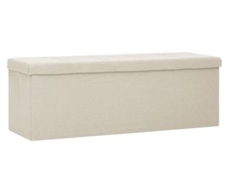 Сгъваема табуретка за съхранение, кремавобяла, изкуствен лен