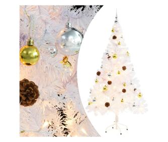 Umjetno božićno drvce s kuglicama i LED svjetlima bijelo 150 cm