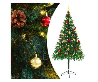 Umjetno božićno drvce s kuglicama i LED svjetlima zeleno 180 cm