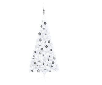 Brad de Craciun artificial jumatate LED & globuri alb 180 cm