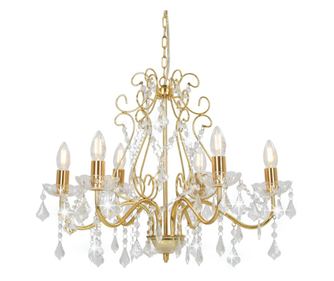 Luster s kristalnim perlama, zlatni, okrugli, 6 x E14