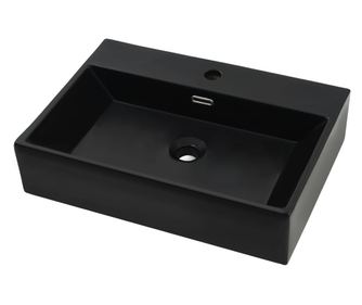 Umivalnik z odprtino za pipo črna keramika 60,5x42,5x14,5 cm