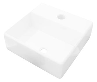 Chiuveta de baie, ceramica, cu orificiu pentru robinet, alb, patrat