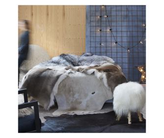 Preproga iz goveje kože, rjava in bela, 150 x 170 cm