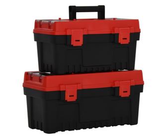 Set de cutii de scule, 2 piese, negru si rosu, polipropilena
