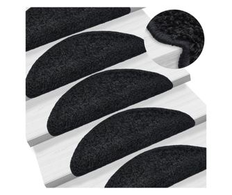 Tepih za stepenice, 15 kom., crna, 65x25 cm