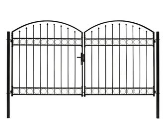 ívelt tetejű kétajtós fekete acél kerítéskapu 300 x 175 cm