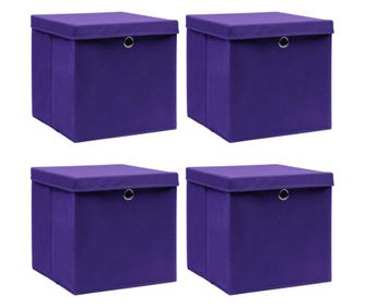 Cutii depozitare cu capace, 4 buc., violet, 32x32x32 cm, textil