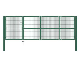 zöld acél kerti kerítéskapu póznákkal 350 x 100 cm