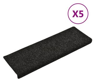 Otirači za stepenice 5 kom crni 65 x 25 cm prošiveni
