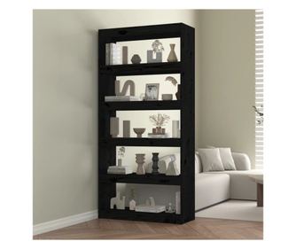 Βιβλιοθήκη/Διαχωριστικό Δωματίου Μαύρο 80x30x167,4 εκ. Μασίφ Ξύλο Πεύκου