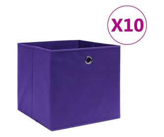 Shranjevalne škatle 10 kosov vijolične 28x28x28 cm material netkan.