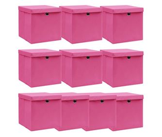 Кутии за съхранение с капаци 10 бр розови 32x32x32 см текстил