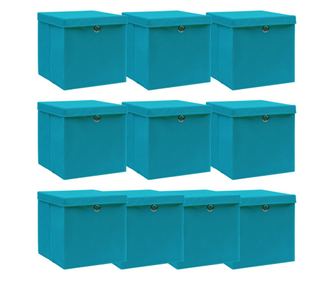 Кутии за съхранение с капаци 10 бр бебешко сини 32x32x32см плат