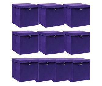 Cutii depozitare cu capace, 10 buc., violet, 32x32x32cm, textil