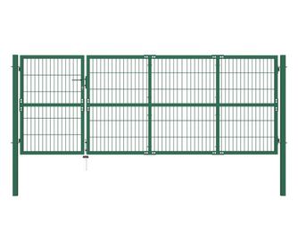 zöld acél kerti kerítéskapu póznákkal 350 x 120 cm