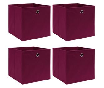 Cutii depozitare, 4 buc., rosu inchis, 32x32x32 cm, textil
