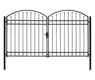 ívelt tetejű kétajtós fekete acél kerítéskapu 300 x 200 cm