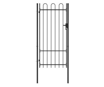 Poarta de gard, o usa, cu varf arcuit, negru, 1 x 2 m, otel