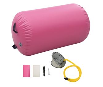 Rulou de gimnastica gonflabil cu pompa, roz, 100 x 60 cm, PVC