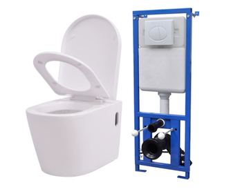 Viseča WC Školjka z Vgradnim Kotličkom Keramična Bela