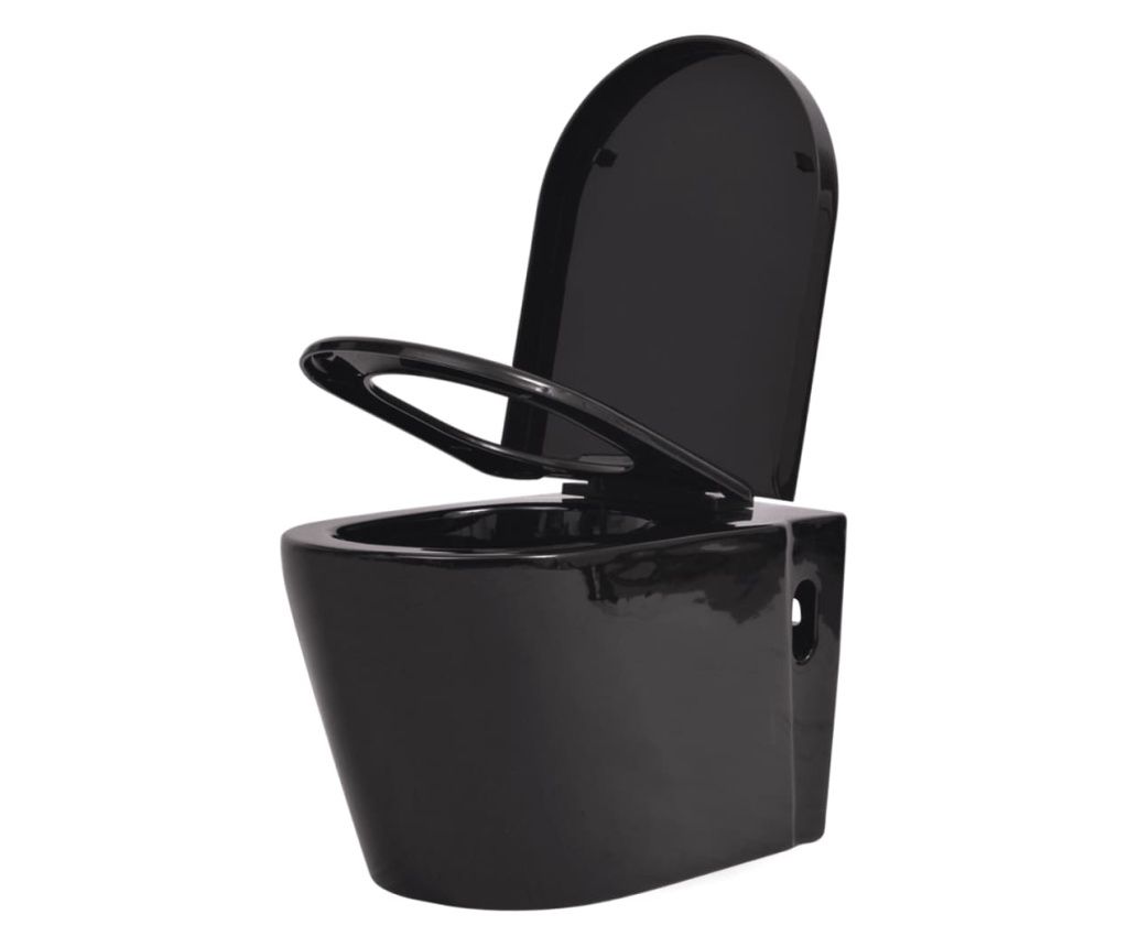 vidaXL Wall-mounted Toilet Bowl, Ceramic, Black