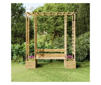 Κληματαριά Κήπου με Πάγκο και Ζαρντινιέρα από Επεξεργασμένο Μασίφ Ξύλο Πεύκου