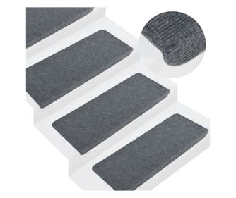 Koberce na schody samolepicí, 15 ks, šedé, 65x26 cm