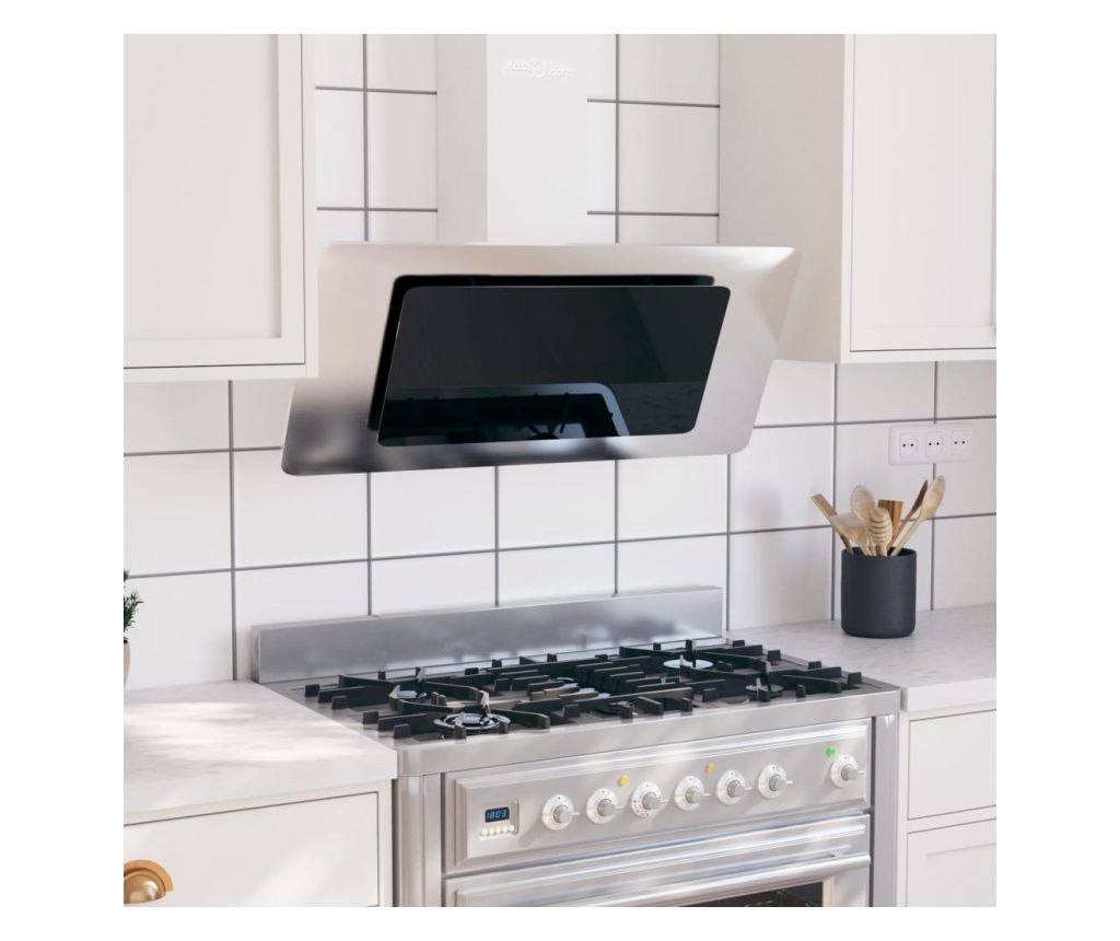 Silver Wall-Mounted Cooker Hood 90 cm Stainless Steel & Tempered Glass