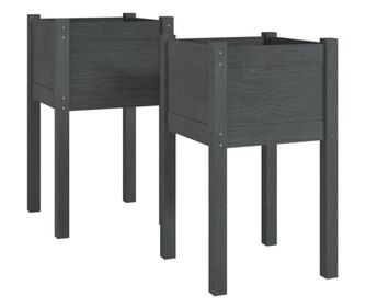 Ζαρντινιέρες 2 τεμ. Γκρι 40 x 40 x 70 εκ. Μασίφ Ξύλο Πεύκου