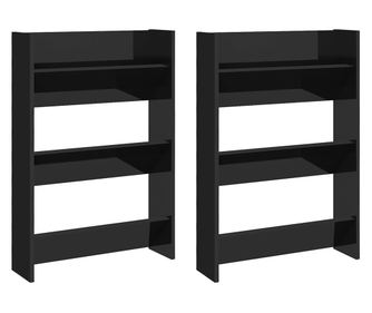 Pantofare de perete, 2 buc., negru extralucios, 60x18x90 cm PAL