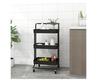 Fekete 3 szintes konyhai kocsi 42x25x83,5 cm vas/ABS