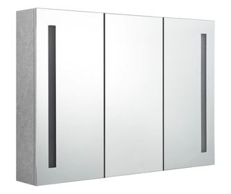 LED шкаф с огледало за баня, бетонно сив, 89x14x62 см