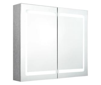 LED шкаф с огледало за баня, бетонно сив, 80x12x68 см
