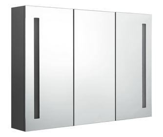 LED шкаф с огледало за баня, 89x14x62 см, сив