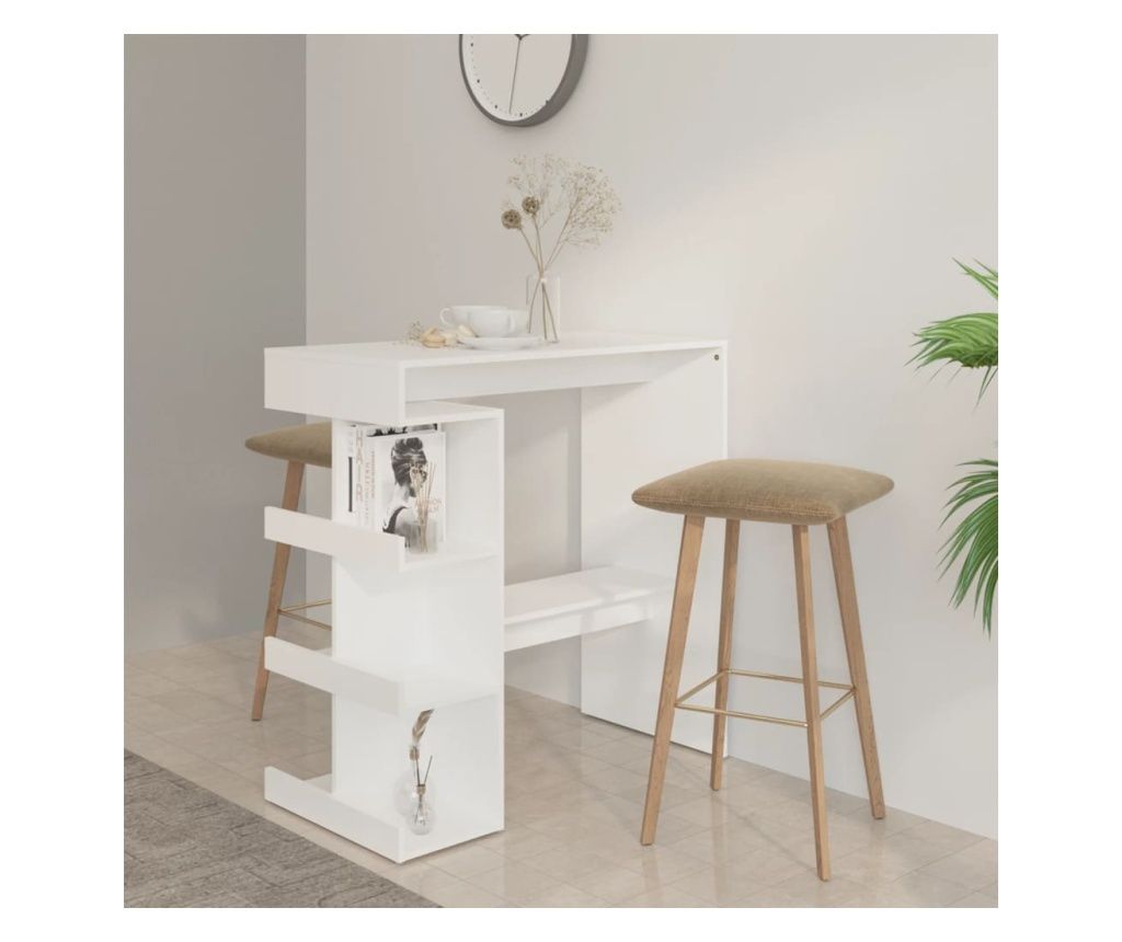 Masă bar cu raft de depozitare, alb, 100x50x101,5 cm, PAL